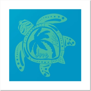 Love Life Teal Sea Turtle Posters and Art